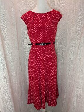 North Style Fit & Flare Dress Red with White Polka Dots Black Belt Size 6